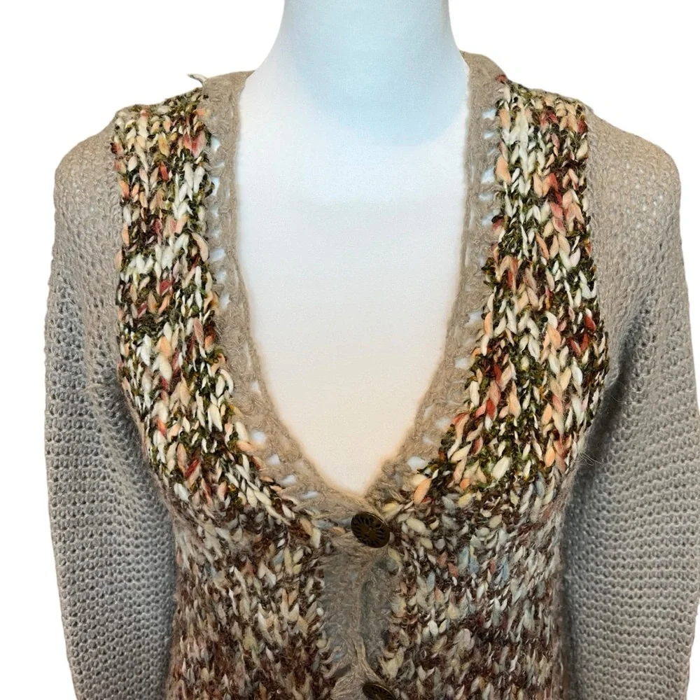 Free People Sweater Cardigan Size XS Boho Grandmacore Hippie Indie Brown Crochet